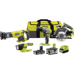Ryobi R18CK4-252S Håndværkersæt 4 Dele 1x2,0 + 1x5,0 Ah Batterier ONE+
