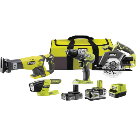 Ryobi R18CK4-252S Håndværkersæt 4 Dele 1x2,0 + 1x5,0 Ah Batterier ONE+