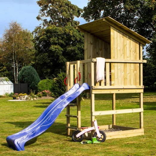 Plus Play Legetårn M/tag Inkl. Blå Rutsjebane Trykimprægneret