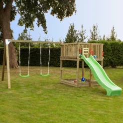 Plus Play Legetårn U/tag Inkl. Gyngestativ Og Grønne Gynger Trykimprægneret